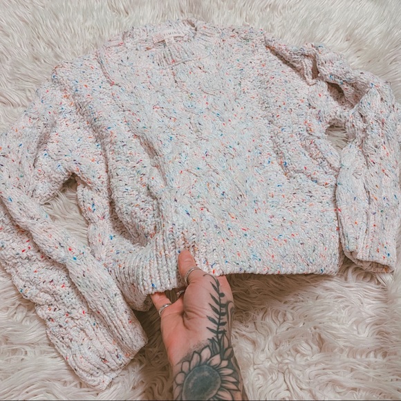 ❌SOLD❌Knit cream confetti colorful crop sweater xl - Picture 2 of 6